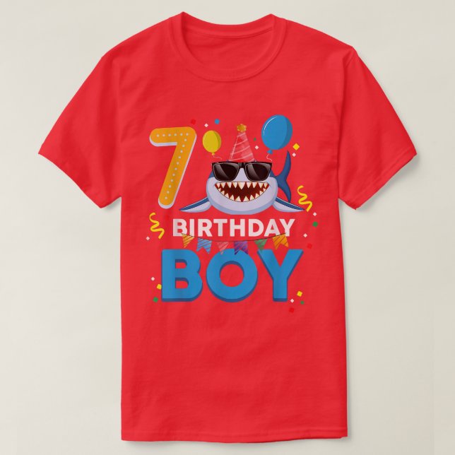 Cute Birthday Boy 7 Years Old Kids 7th Birthday Bo T-Shirt (Design Front)
