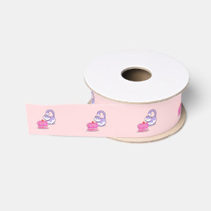 Cute Birthday Cake Cat Pink Grosgrain Ribbon