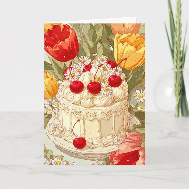 Cute Birthday Cake Celebration Card (Front)