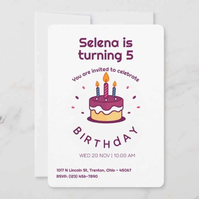 Cute Birthday Cake with Candles  Invitation (Front)