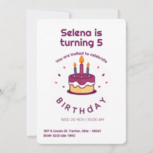 Cute Birthday Cake with Candles Invitation