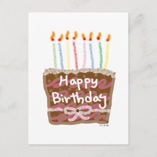 Cute Birthday Cake with Colourful Candles  Postcard