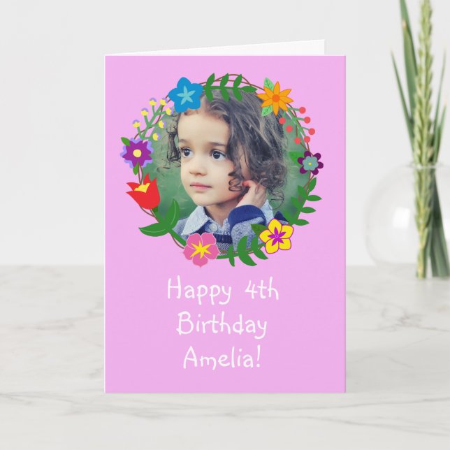 Cute Birthday Card Kids Girls Photo Personalise (Front)
