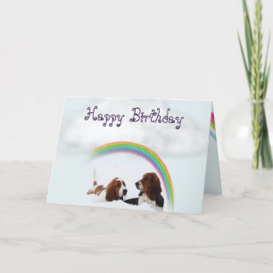 Cute Birthday Card w/Basset Hounds and Rainbows