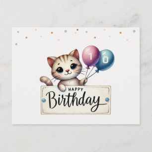 Cute Birthday Card with Happy Cat and Balloons