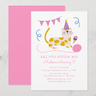 Cute Birthday Cat Kids Birthday Party Invitation