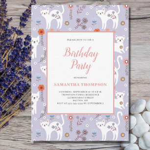 Cute Birthday Cat Pattern Invitation