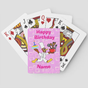 Cute Birthday Chef Ducky Kazoo Pink Geometric  Playing Cards