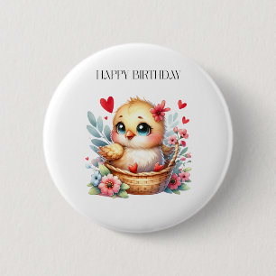 Cute Birthday Chick. 6 Cm Round Badge