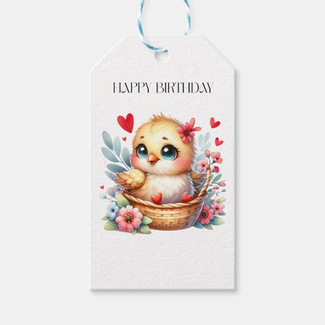 Cute Birthday Chick. Gift Tags (Front)