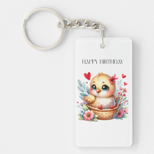Cute Birthday Chick. Key Ring (Front)