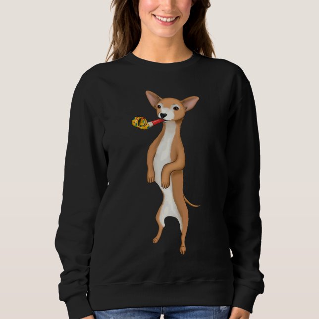 Cute Birthday Chihuahua With A Party Blower Sweatshirt (Front)