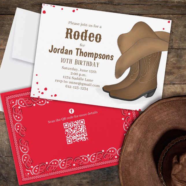 Cute Birthday Cowboy Rodeo QR Code Social Media Invitation (Creator Uploaded)