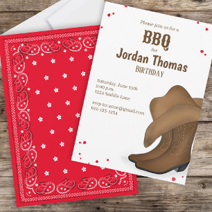 Cute Birthday Cowboy Rodeo Simple Red Bandanna  Invitation