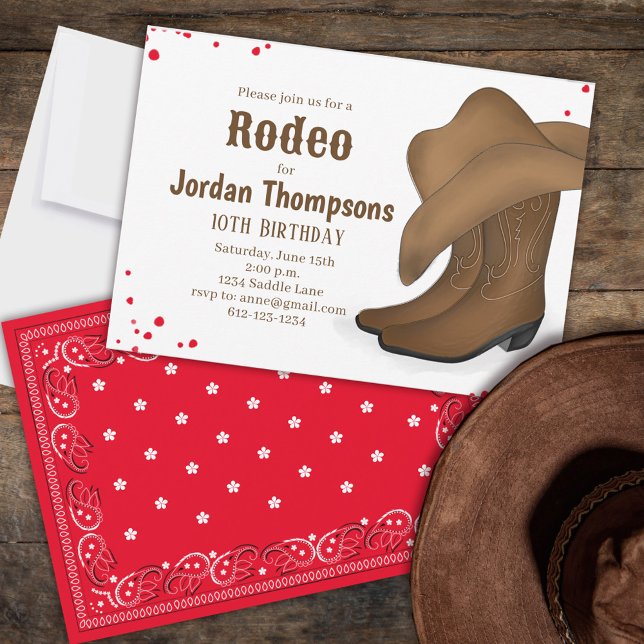 Cute Birthday Cowboy Rodeo Simple Red Bandanna  Invitation (Creator Uploaded)