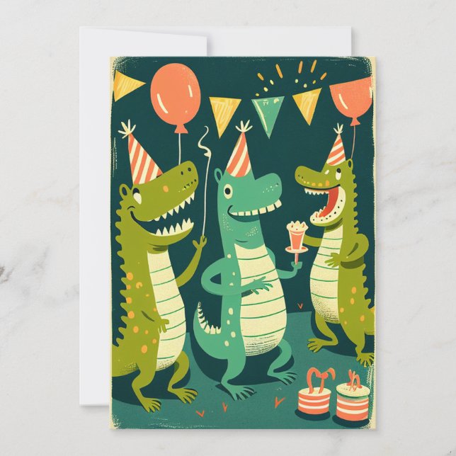 Cute Birthday Crocodiles Flat Greeting Card (Front)