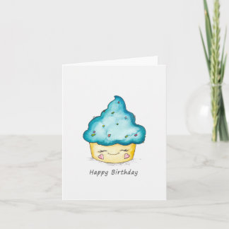 Cute Birthday Cupcake Watercolor Greeting Card