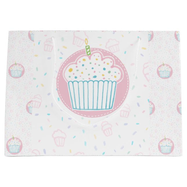 Cute Birthday Cupcake with Candle Large Gift Bag (Front)