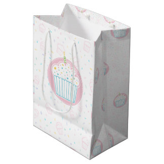 Cute Birthday Cupcake with Candle Medium Gift Bag
