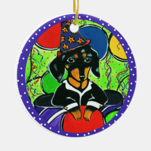 Cute Birthday Dachshund Ceramic Tree Decoration