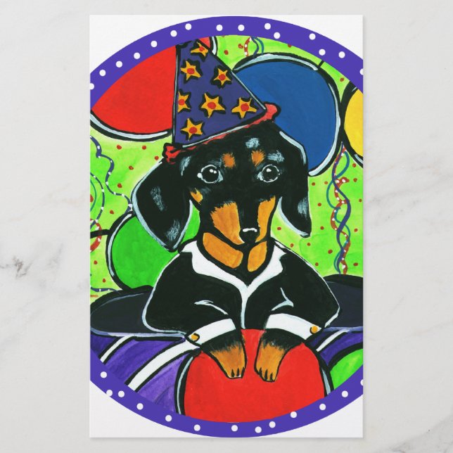 Cute Birthday Dachshund Stationery (Front)