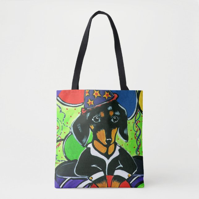 Cute Birthday Dachshund  Tote Bag (Front)