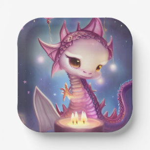 Cute Birthday Dargon Paper Plate