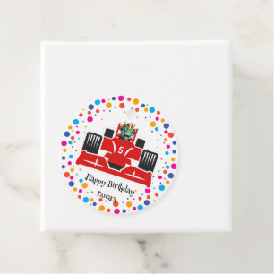 Cute Birthday Dinosaur race car boy red racing nam Favour Tags