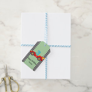 Cute Birthday Dinosaur race red car boy racing kid Gift Tags