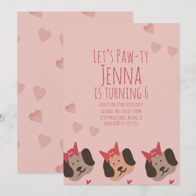 Cute Birthday Dogs Party Valentines  Invitation (Front/Back)