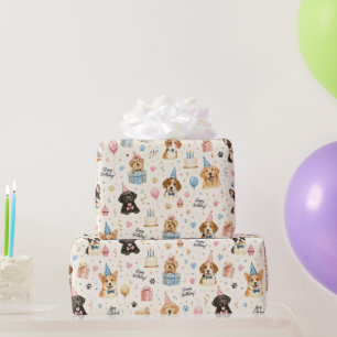 Cute Birthday Dogs Watercolor Pet Lover  Wrapping Paper