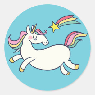 Cute Birthday Doodle Rainbow Unicorn and Stars. Classic Round Sticker