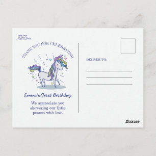 Cute Birthday Doodle Rainbow Unicorn Thank You Postcard