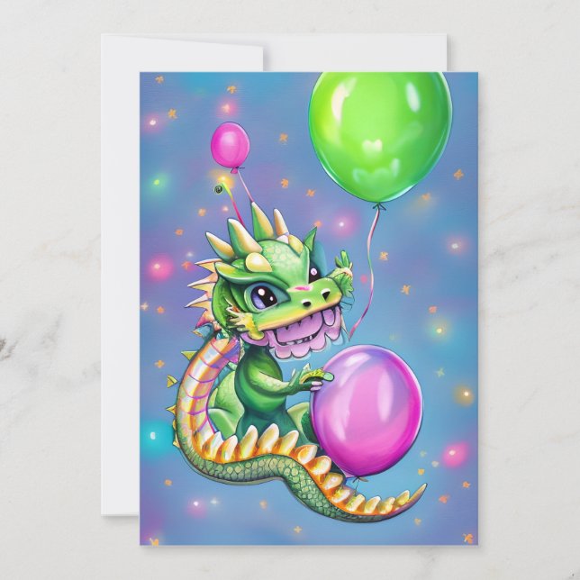 Cute Birthday Dragon with Balloons  Holiday Card (Front)