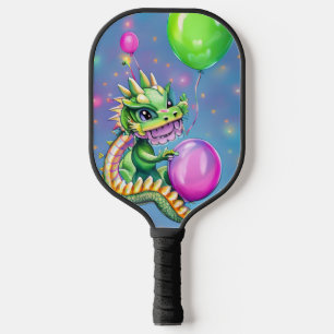 Cute Birthday Dragon with Balloons Pickleball Paddle