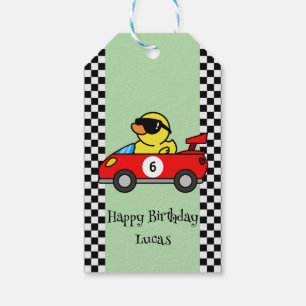 Cute Birthday Duck race red car boy racing kids Gift Tags