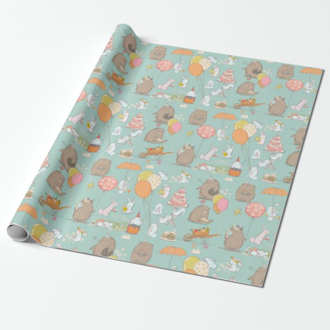 Cute Birthday/Easter Pattern Wrapping Paper (Unrolled)