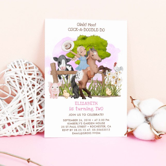 Cute Birthday Farm Animals Cowgirl Barnyard  Invitation (Creator Uploaded)