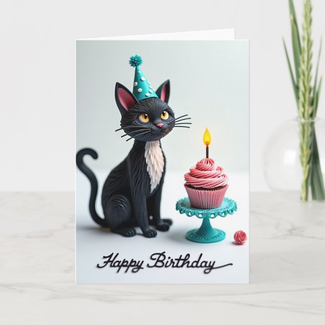 Cute Birthday Feline Card (Front)