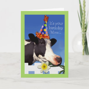 Cute Birthday for Mum with Funny Cow Card