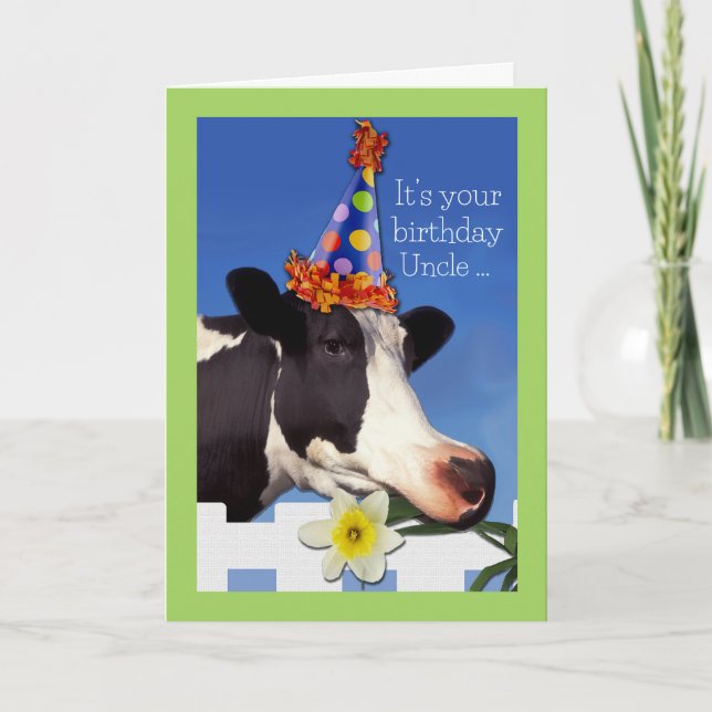 Cute Birthday for Uncle with Funny Cow Card (Front)