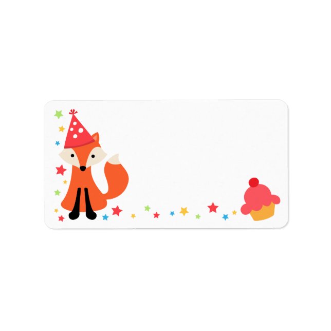 Cute birthday fox, cupcake and stars blank label (Front)