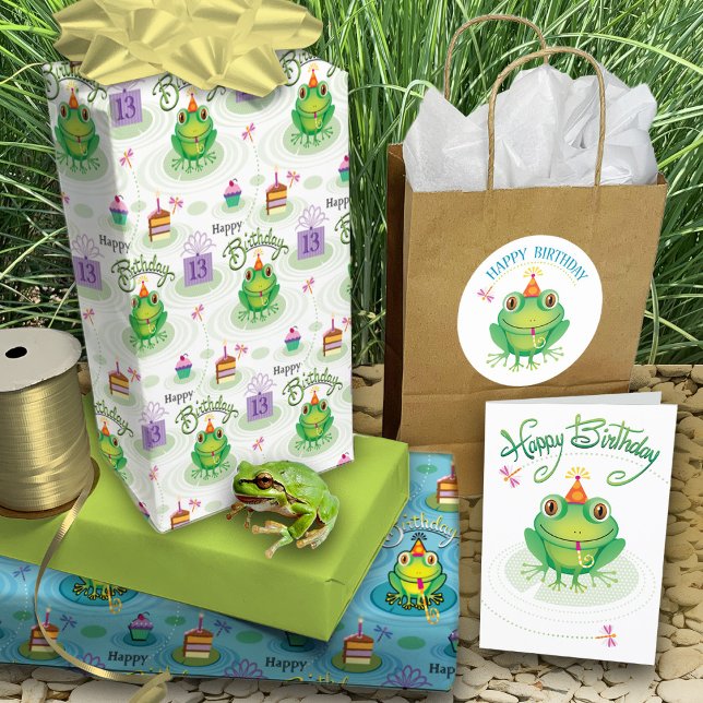 Cute Birthday Frog  Card (wrap: https://www.zazzle.com/13th_birthday_frog_toads_of_fun_wrapping_paper_sheets-25658604830988539)