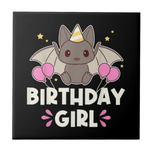 Cute Birthday Girl Bat Graphic Ceramic Tile