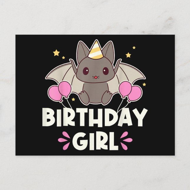 Cute Birthday Girl Bat Graphic Holiday Postcard (Front)