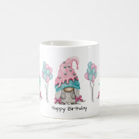 Cute Birthday Girl Gnome Pink Turquoise Watercolor