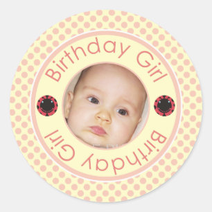 Cute Birthday Girl Pink Polka Dots Photo Stickers