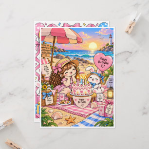 Cute Birthday Greeting Card – Blank Inside – Kawai