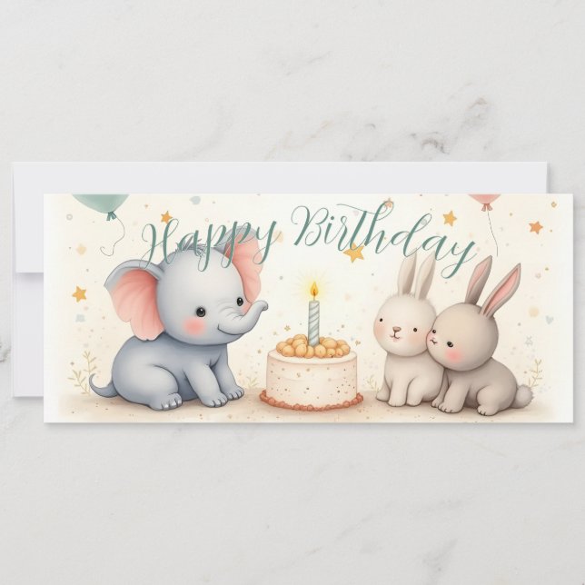 Cute Birthday Greeting with Animal Friends (Front)