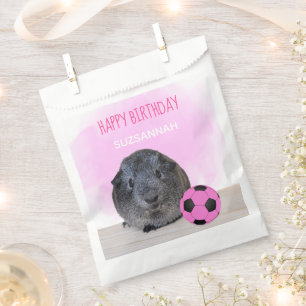 Cute Birthday Guinea Pig Pink & Black Soccer Ball Favour Bag